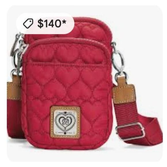 Brighton Quilted Crossbody Mini Bag Adjustable Strap Heart Charm Front Pocket - Picture 3 of 13